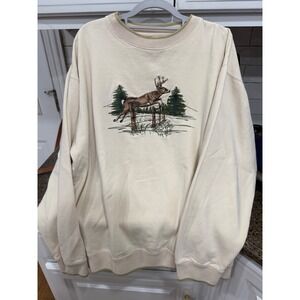 OutdoorLife Embroidered Deer Jumping Fence Sweatshirt Cream men's XL